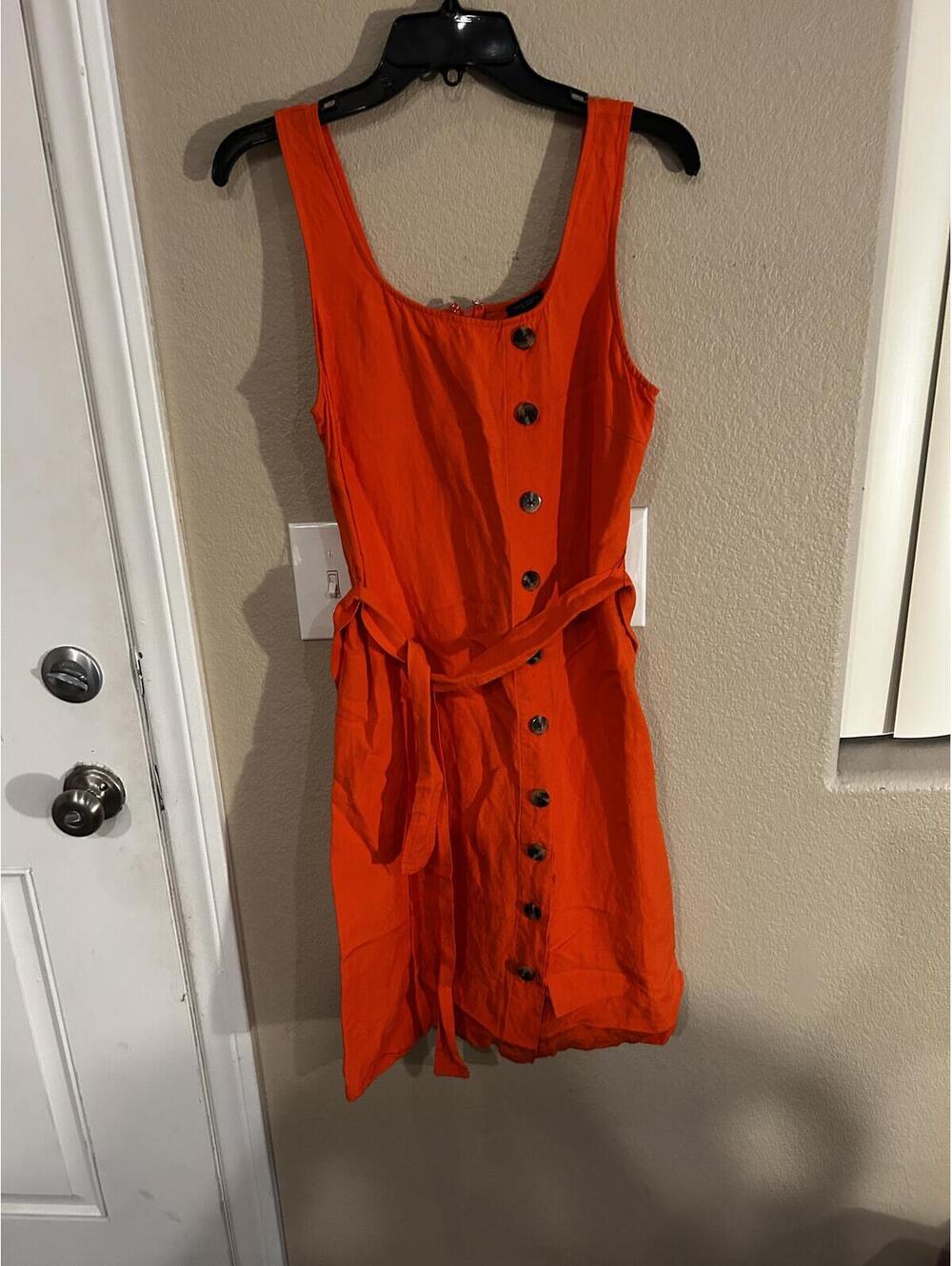 Ann Taylor Factory Orange Button-Front Sleeveless Dress with Waist Tie Size 6
